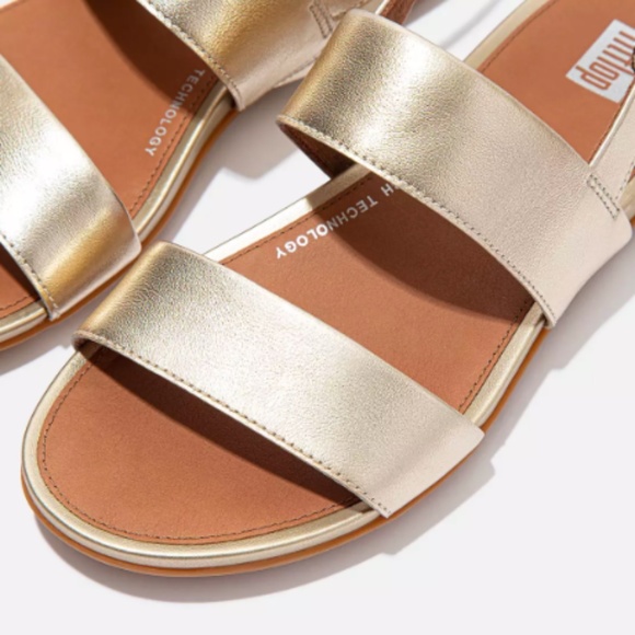 FIt Flop Gracie Metallic Leather Back-Strap Sandals, Platino, Size 9 - Picture 1 of 7